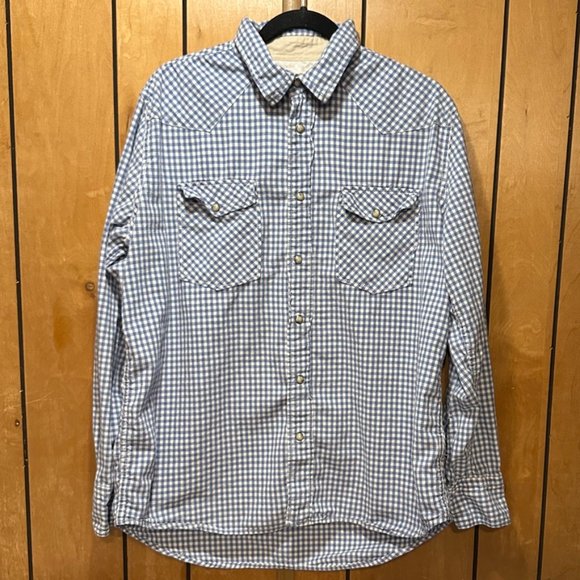 Jeffrey Max Long Sleeve Pearl Snap Buttons Shirt Gingham Light Blue Mens - Picture 2 of 9
